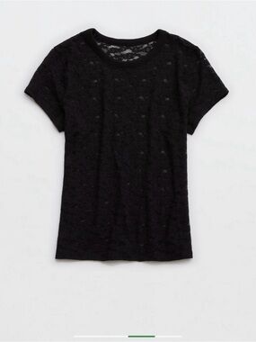 Aerie Women’s Lace Vintage T-Shirt True Black Color Size S